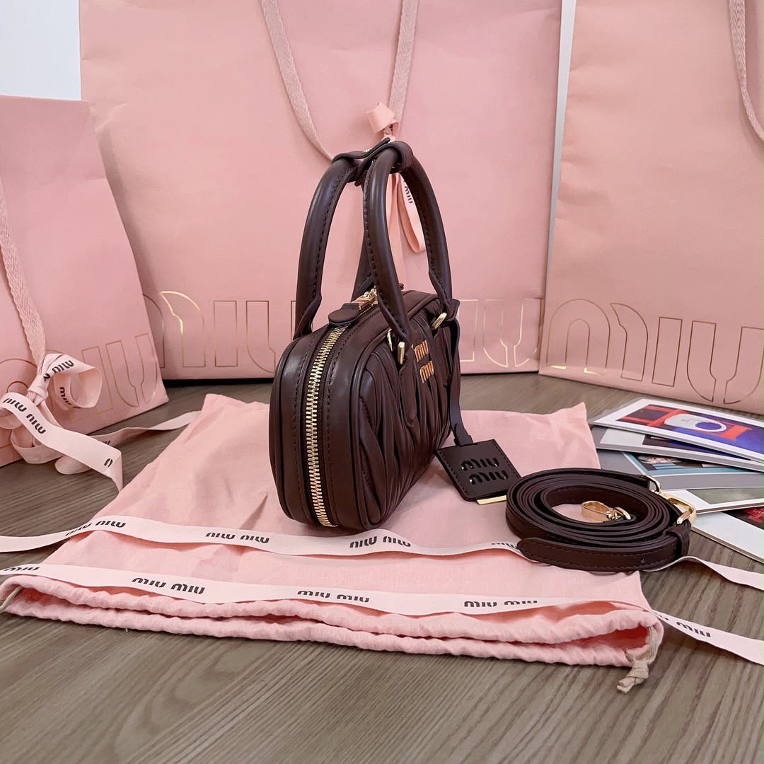 Espresso Matelassé Mini Boston Bag